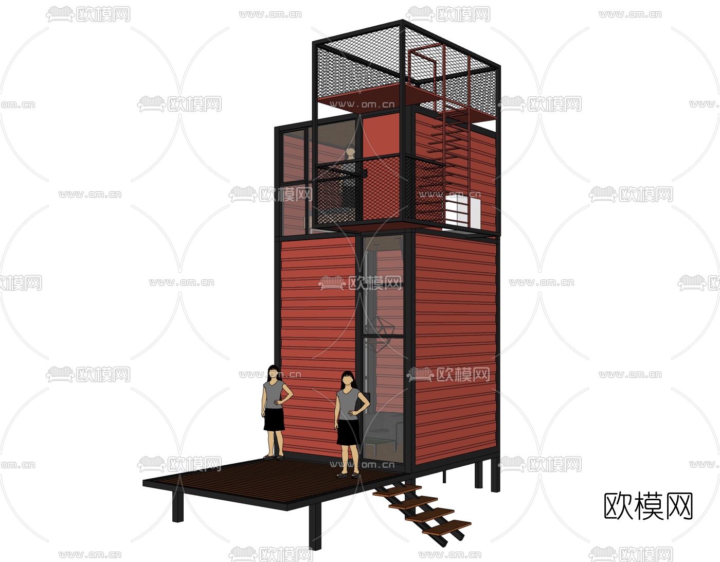 工业风集装箱住宅免费su模型下载