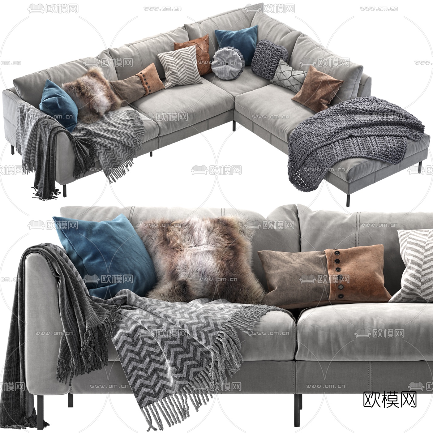 现代布艺转角沙发3d模型下载
