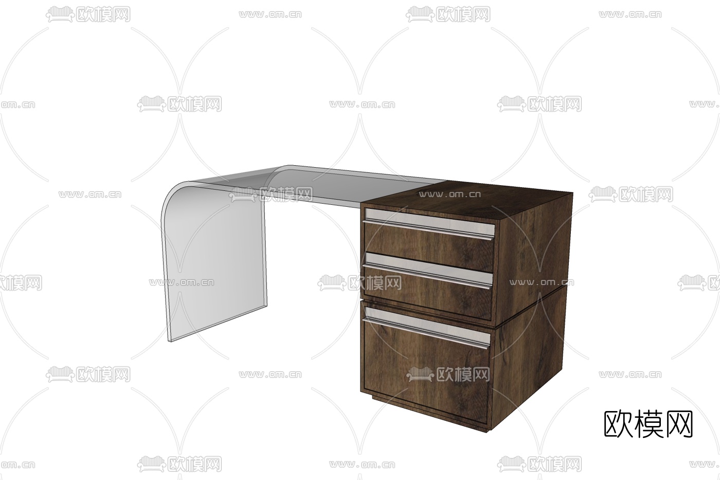 现代实木书桌免费su模型下载