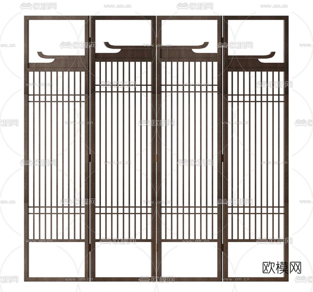中式实木屏风隔断3d模型下载