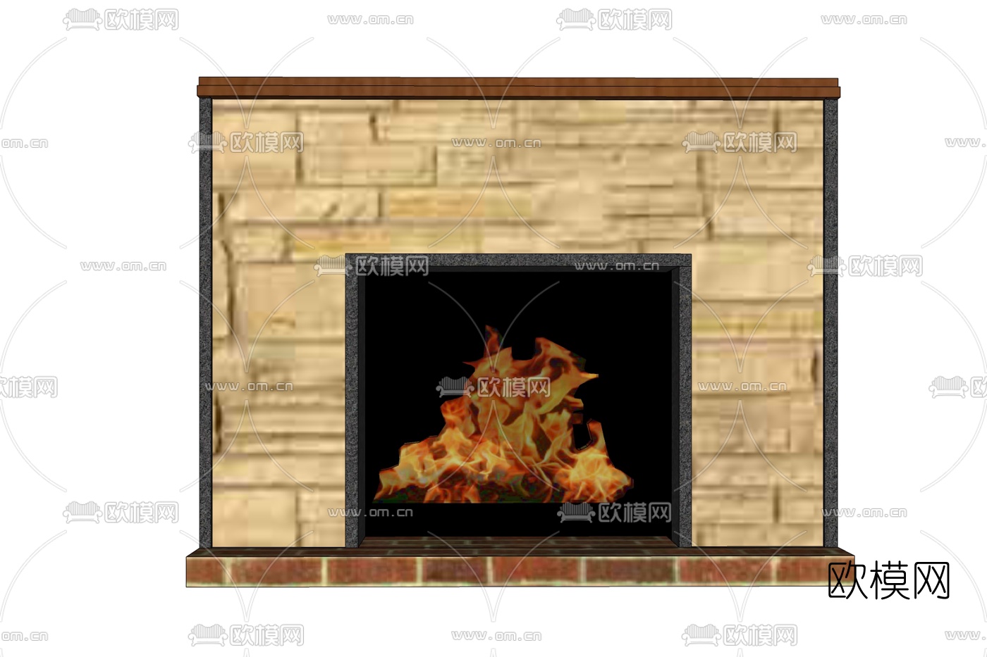 现代瓷砖壁炉免费su模型下载