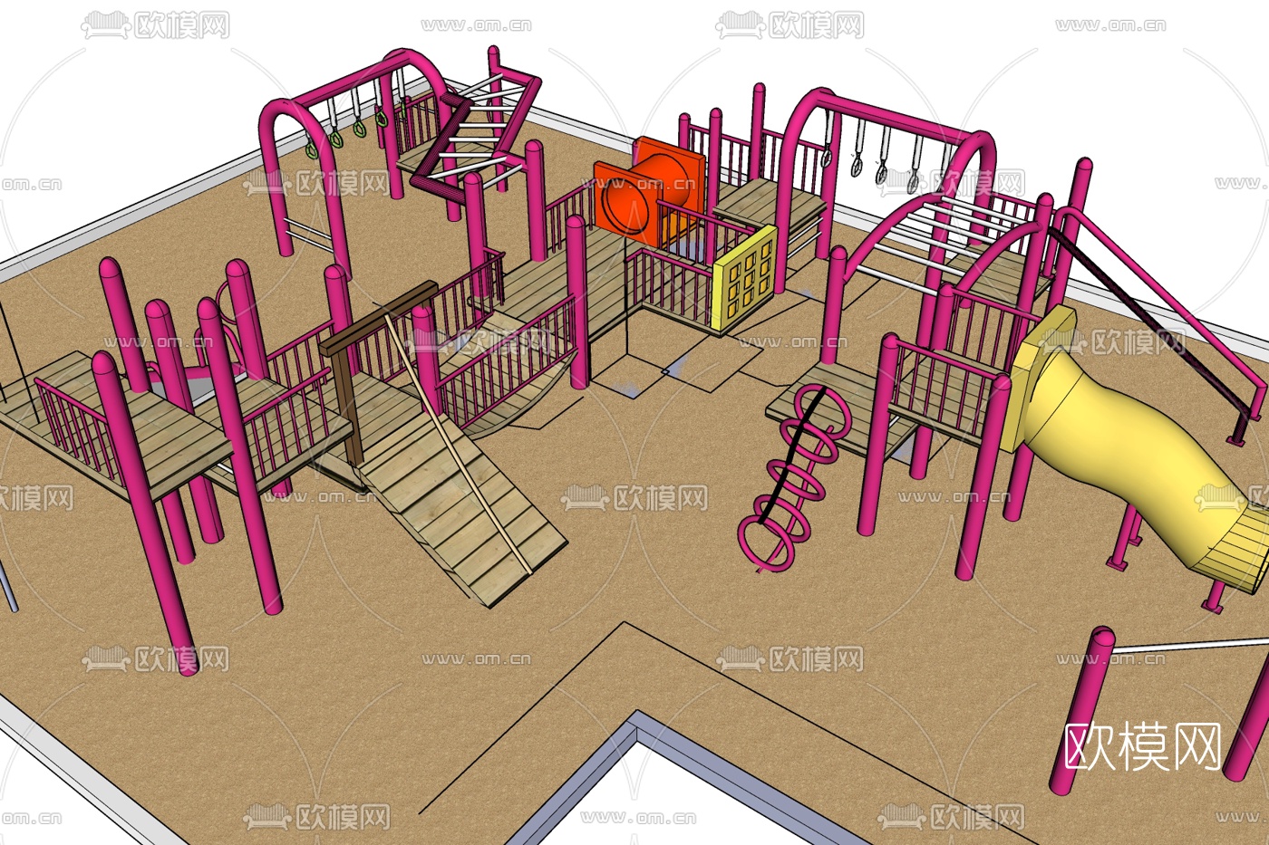现代儿童滑梯免费su模型下载