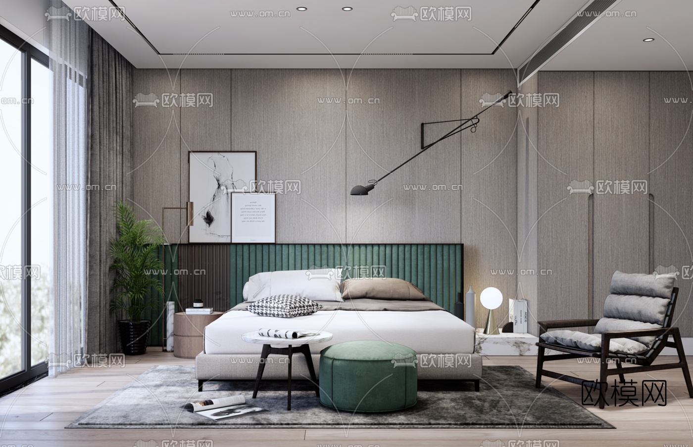 北欧简约卧室su模型