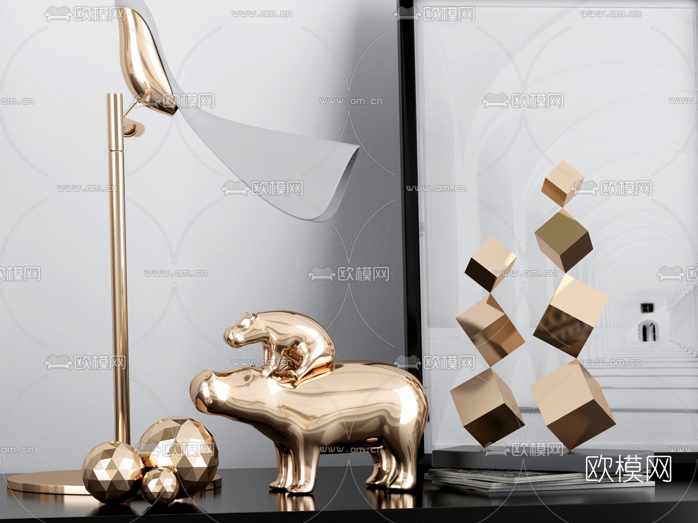 现代金属抽象动物雕塑摆件3d模型下载