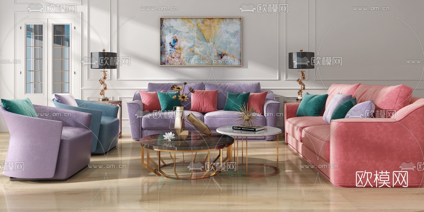 后现代轻奢沙发组合3d模型下载