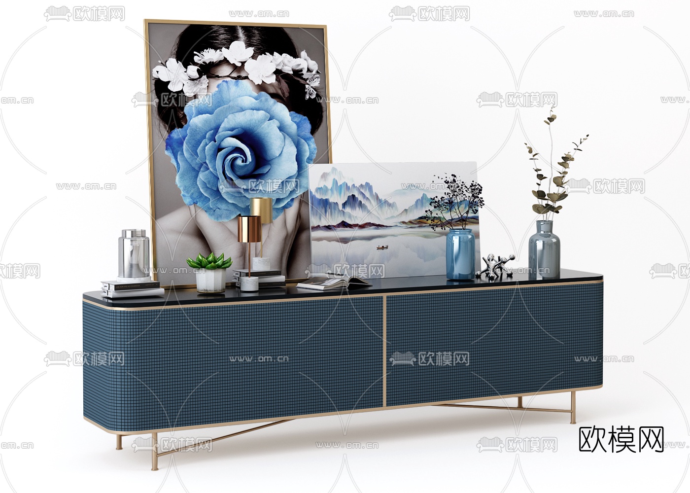 后现代蓝色电视柜3d模型