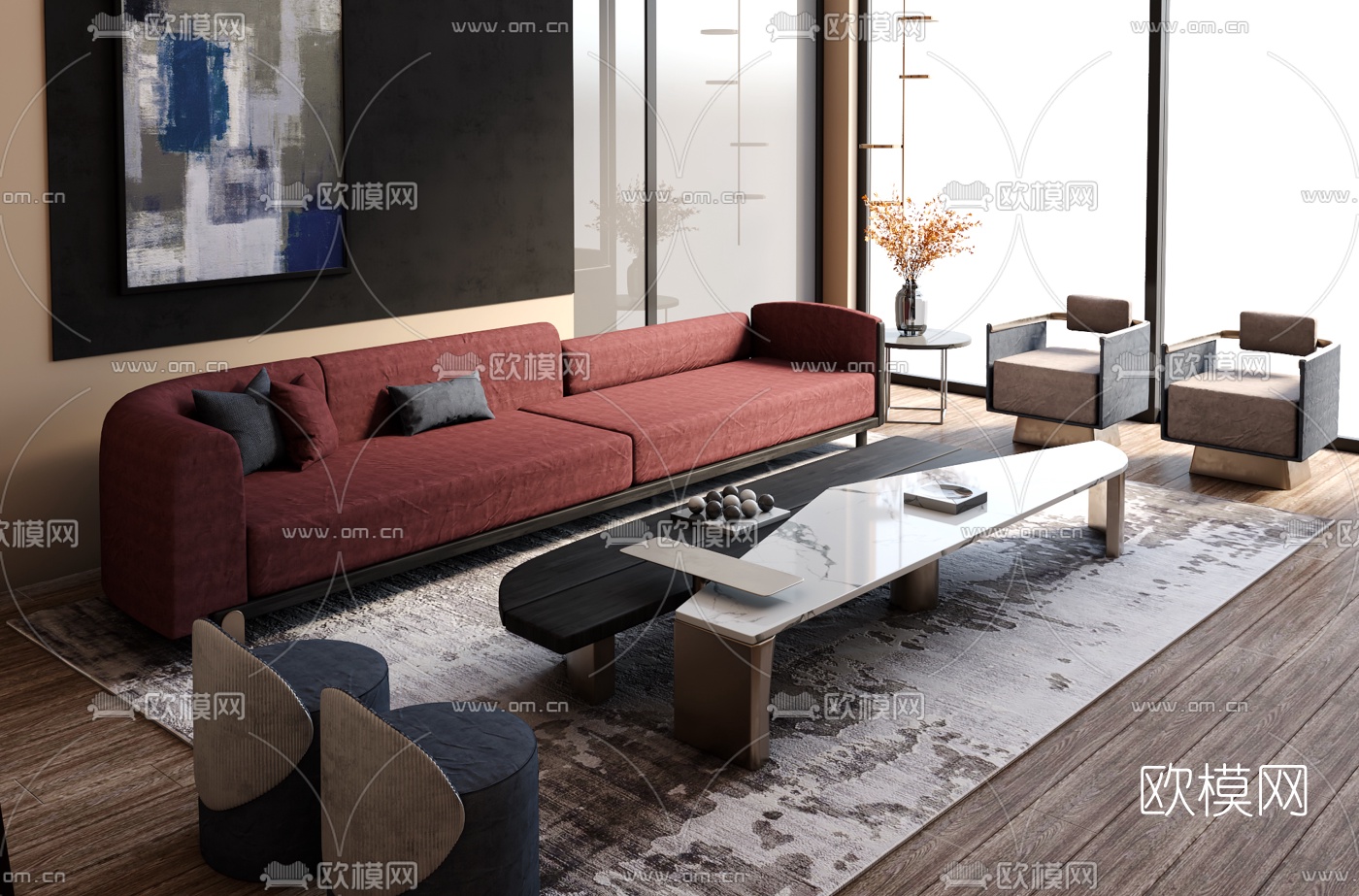 现代简约沙发组合3d模型