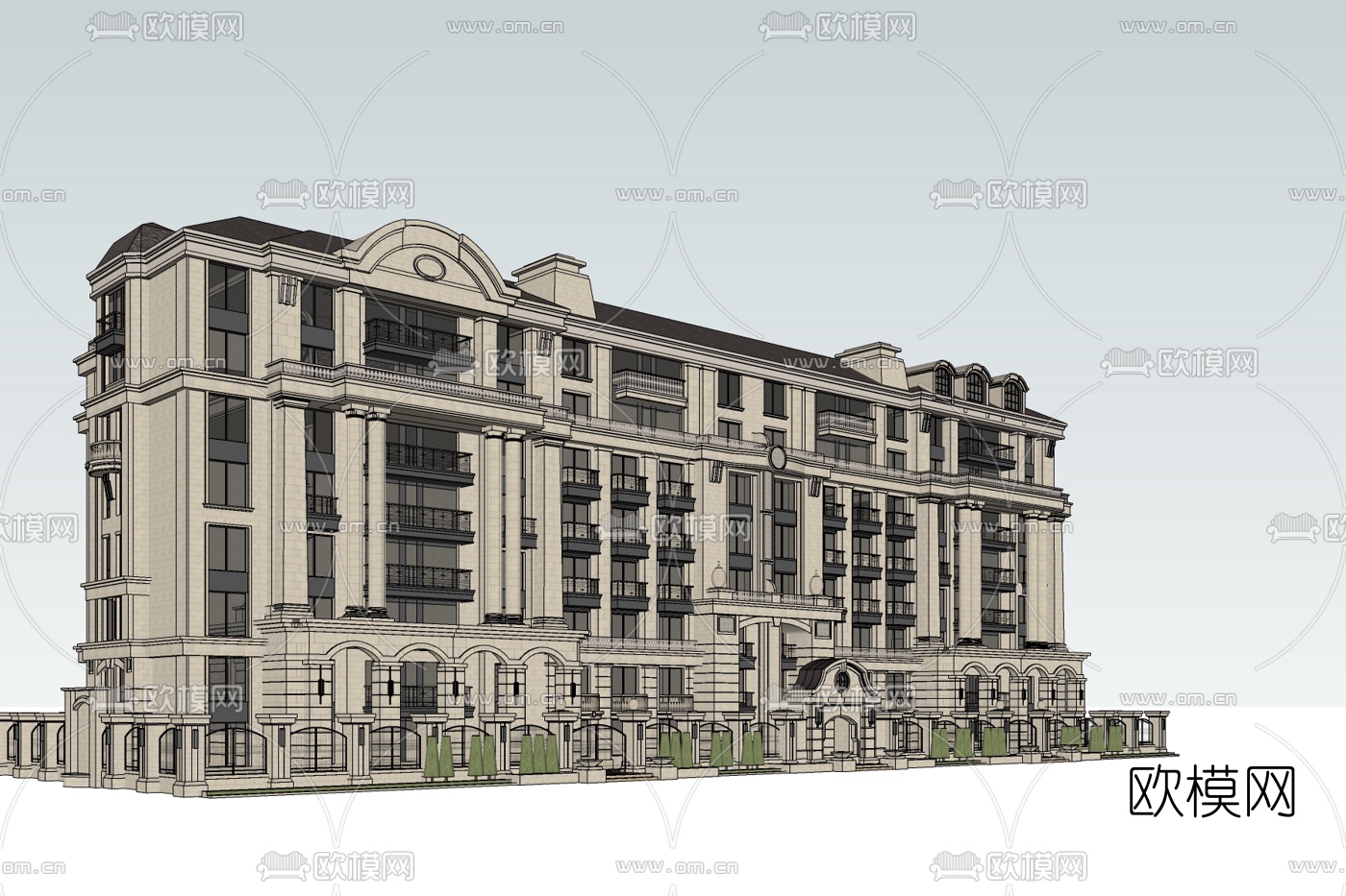 欧式公寓楼免费su模型下载