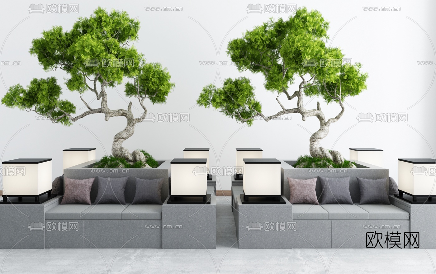 新中式花坛园艺小品3d模型下载