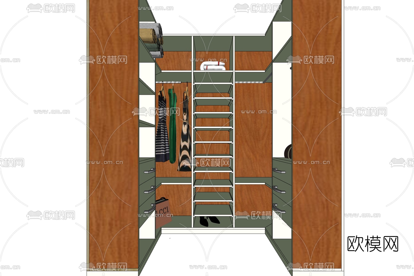现代实木衣柜免费su模型下载