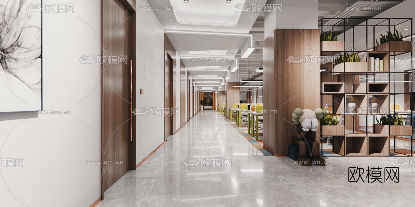 现代敞开式办公室3d模型下载（渲染图4）