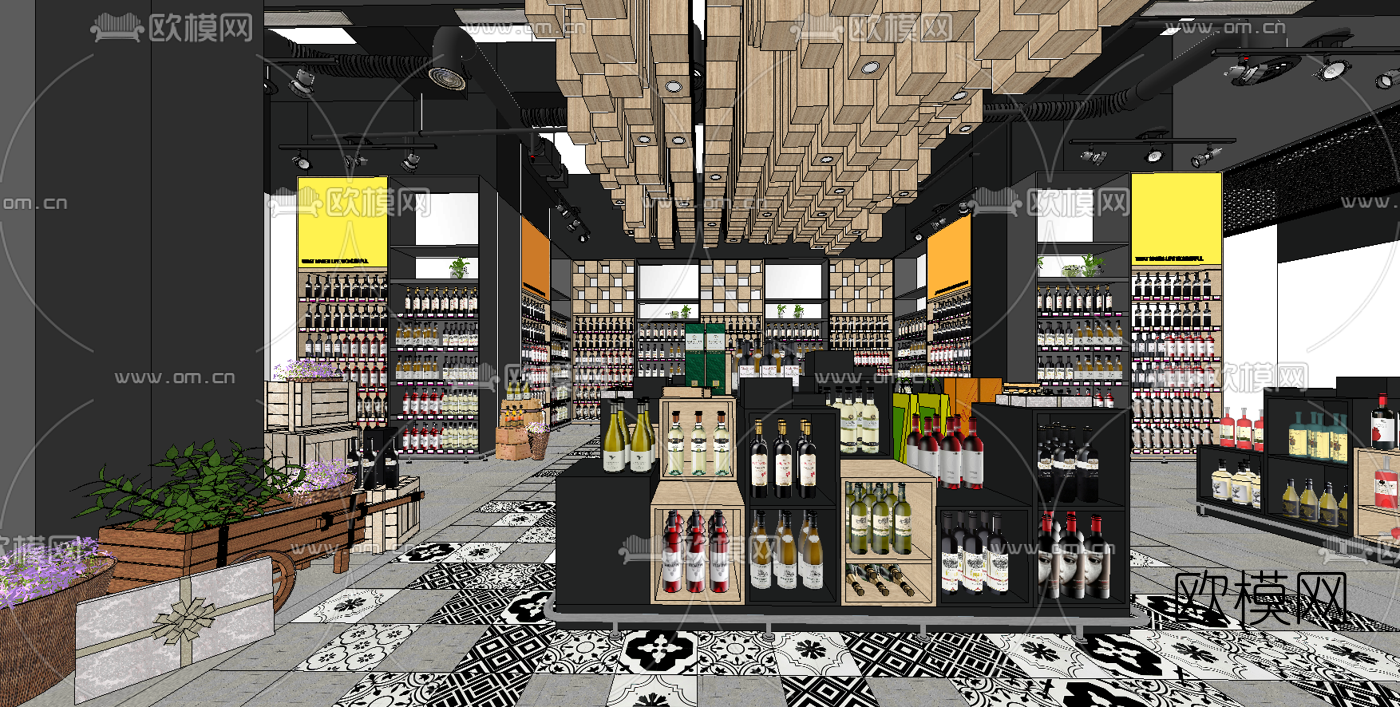 现代超市红酒区su模型下载（渲染图1）