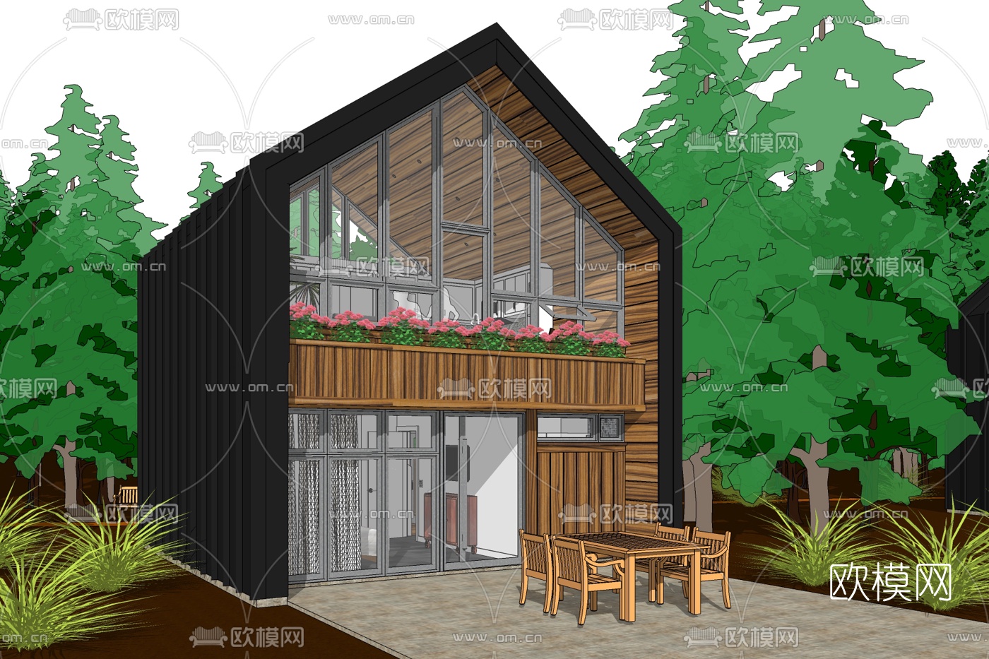 现代木屋别墅外观免费su模型下载