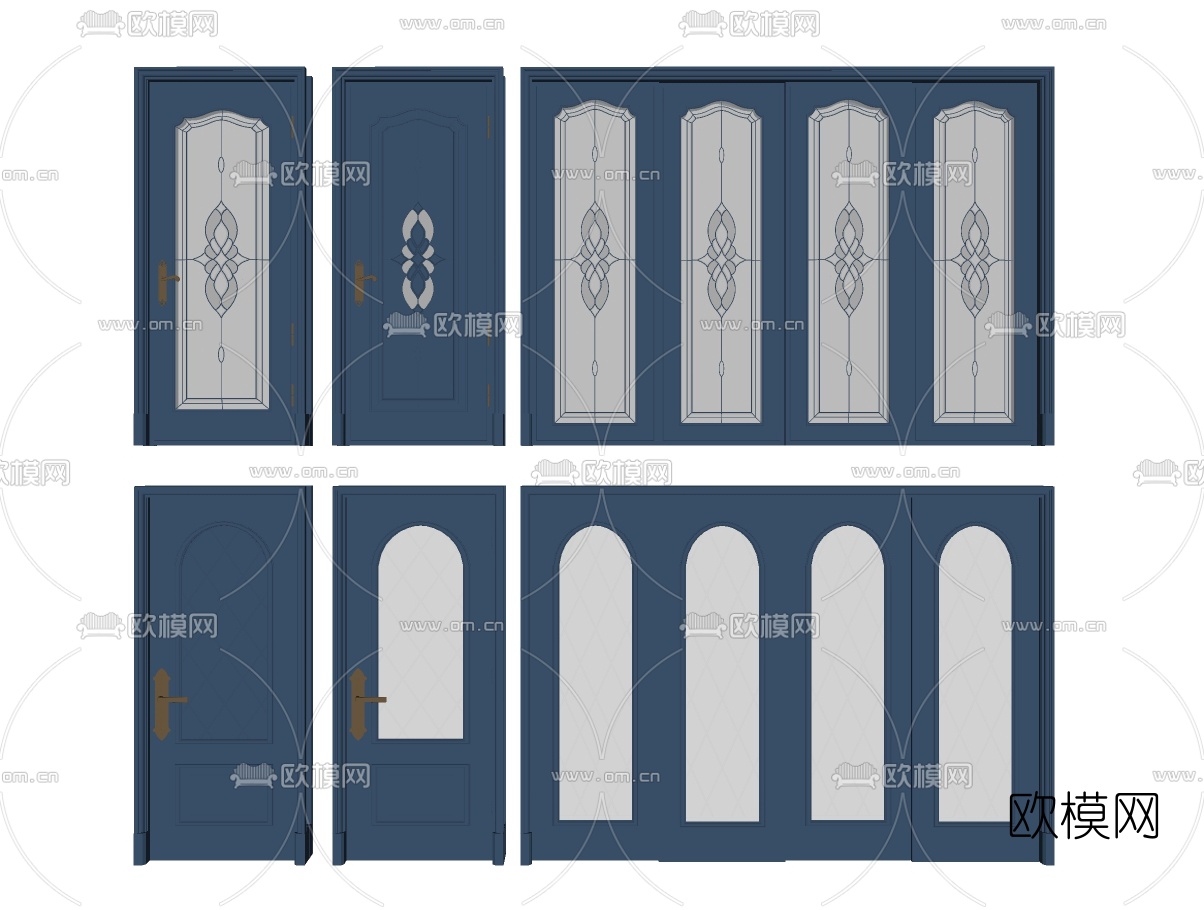 简欧玻璃门卫生间门su模型下载