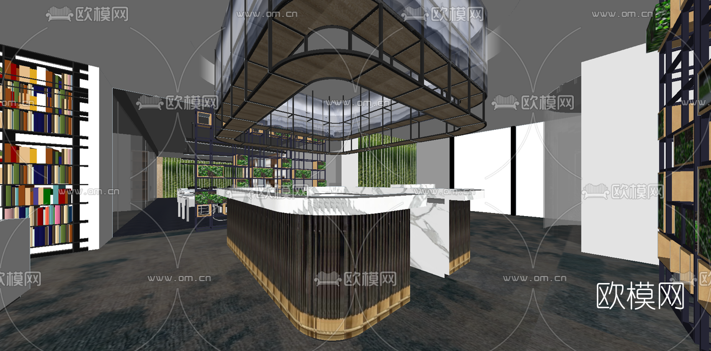 现代书吧阅览室su模型下载（渲染图2）