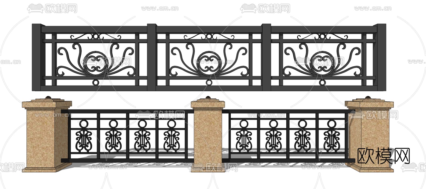 欧式铁艺护栏su模型下载
