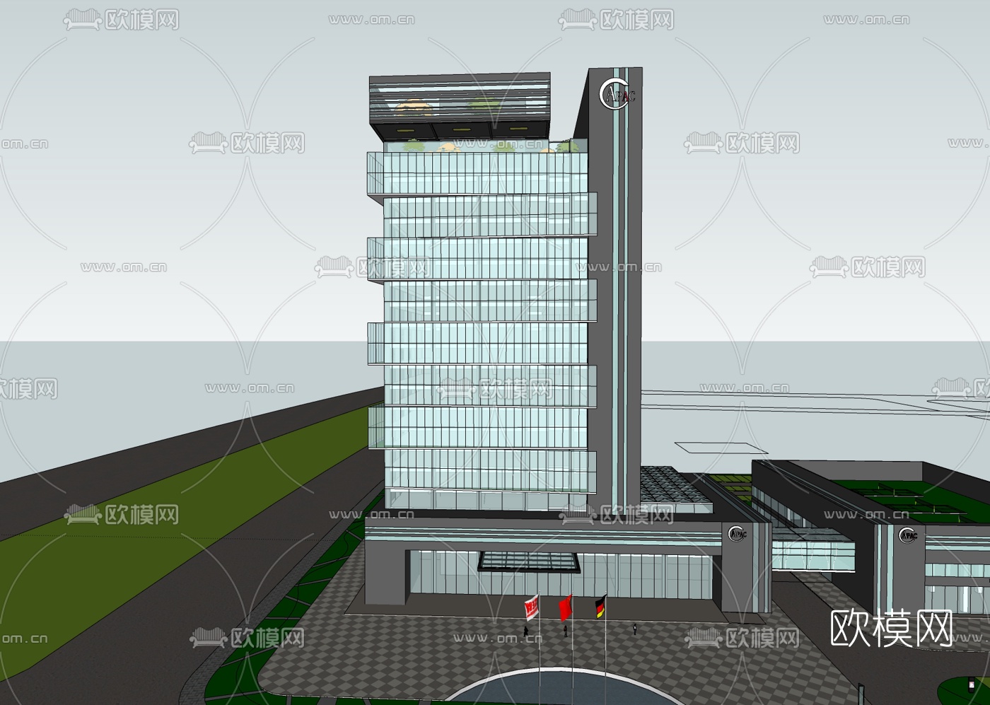 现代高层办公楼免费su模型下载