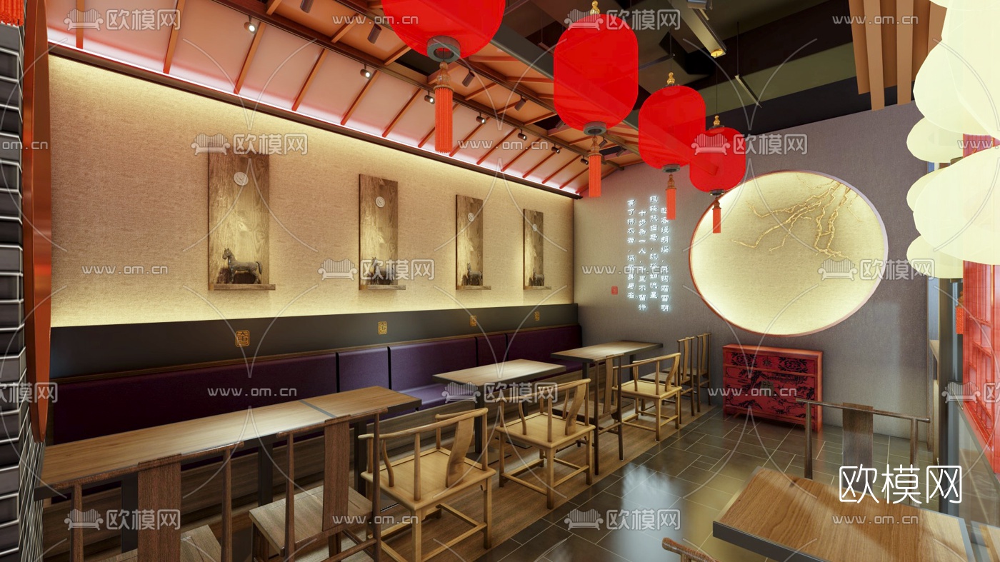 新中式中餐厅su模型下载（渲染图4）