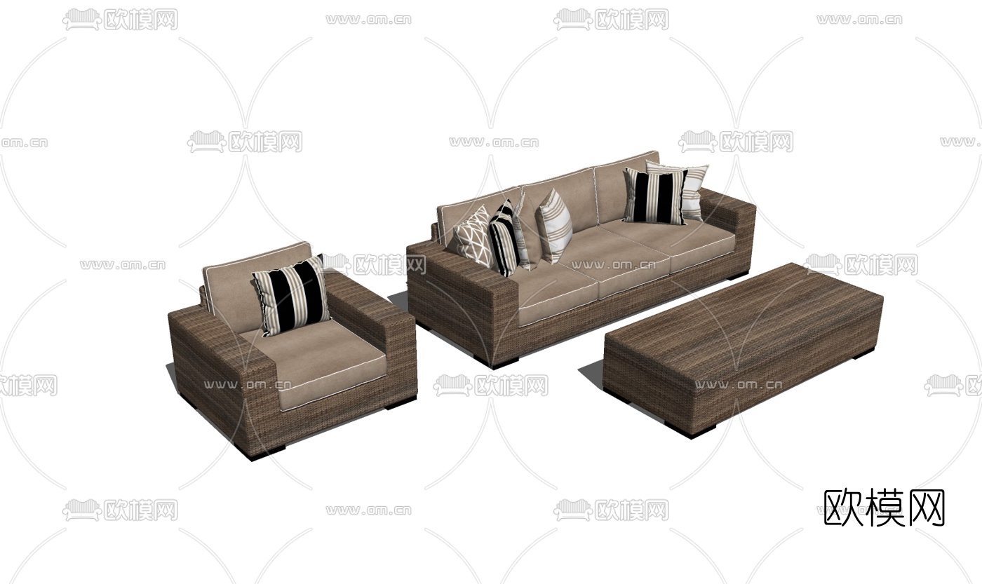 现代实木双人沙发su模型下载