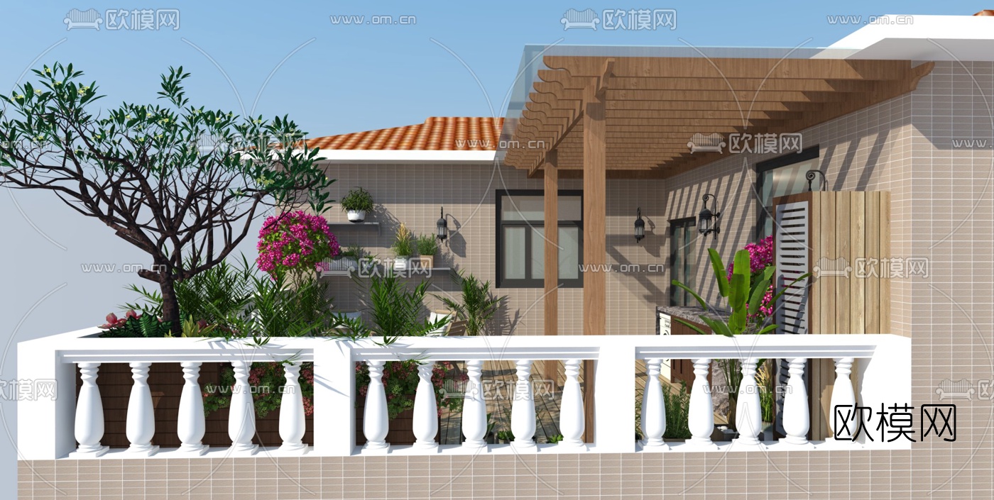 欧式阳台花园su模型下载（渲染图2）