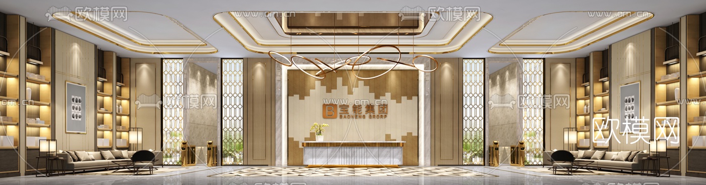 现代轻奢公司前台大堂3d模型