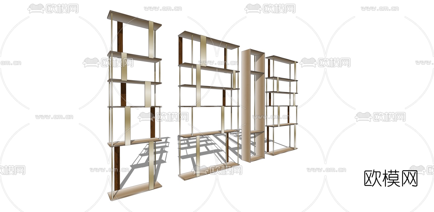 现代金属书架su模型下载（渲染图2）