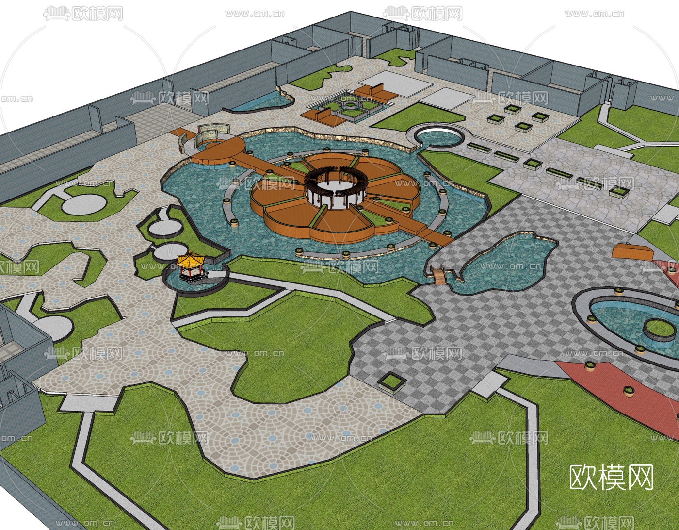 现代公园景观免费su模型下载