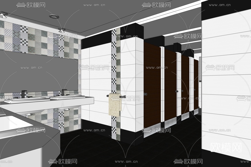 现代公共卫生间免费su模型下载_ID10196782_sketchup模型下载-欧模网