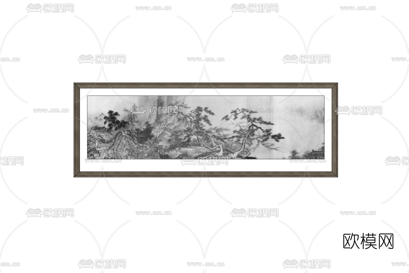 新中式水墨画挂画免费su模型下载