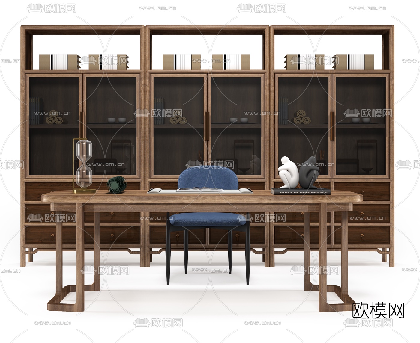 新中式实木书桌椅3d模型