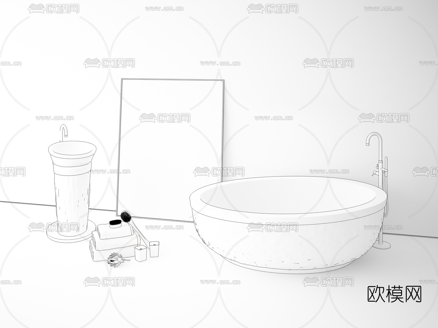 工业风石材浴缸洗手台3d模型下载（渲染图4）