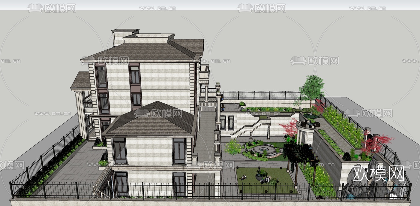 欧式别墅外观su模型下载（渲染图3）