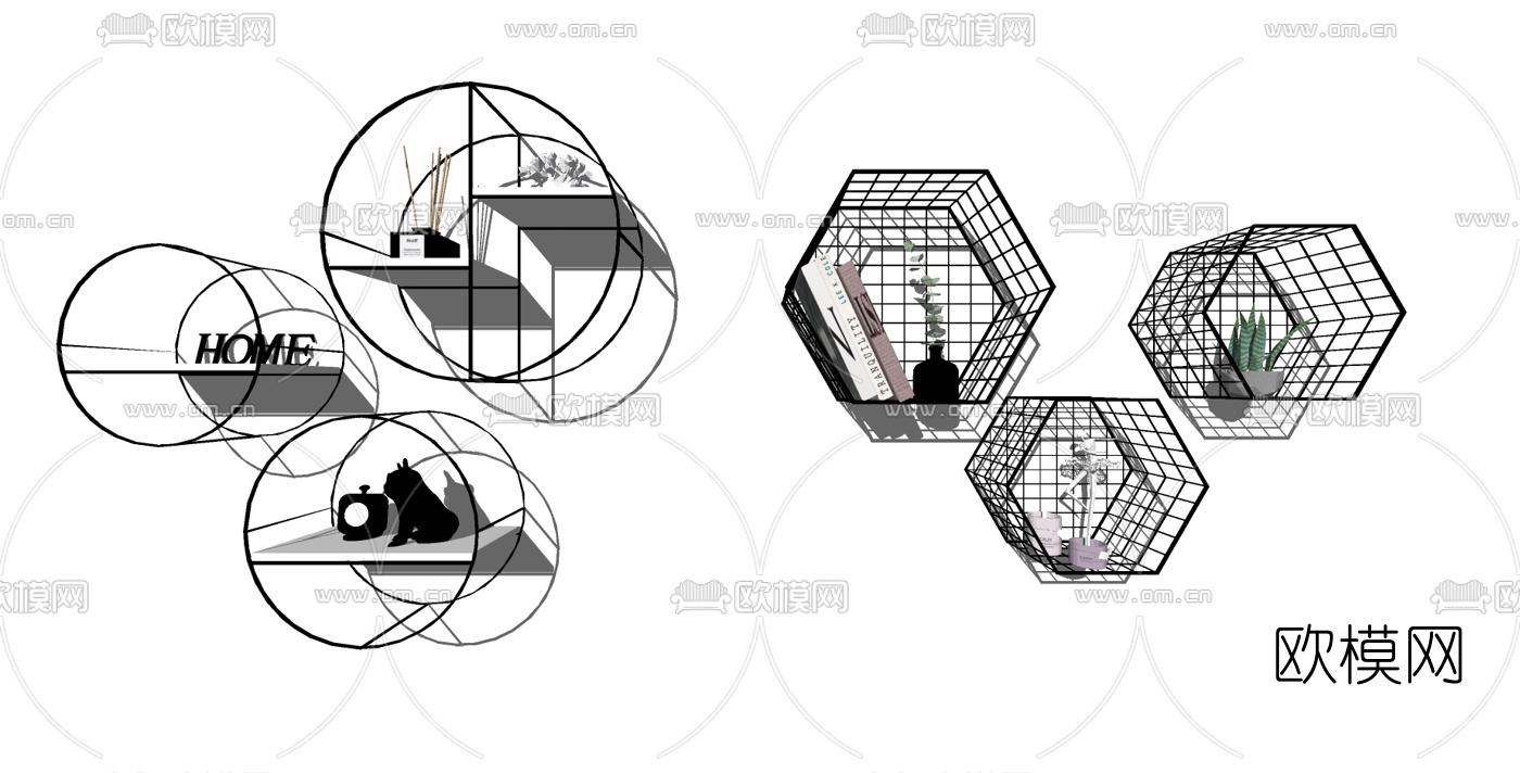 现代铁艺壁柜su模型下载（渲染图3）
