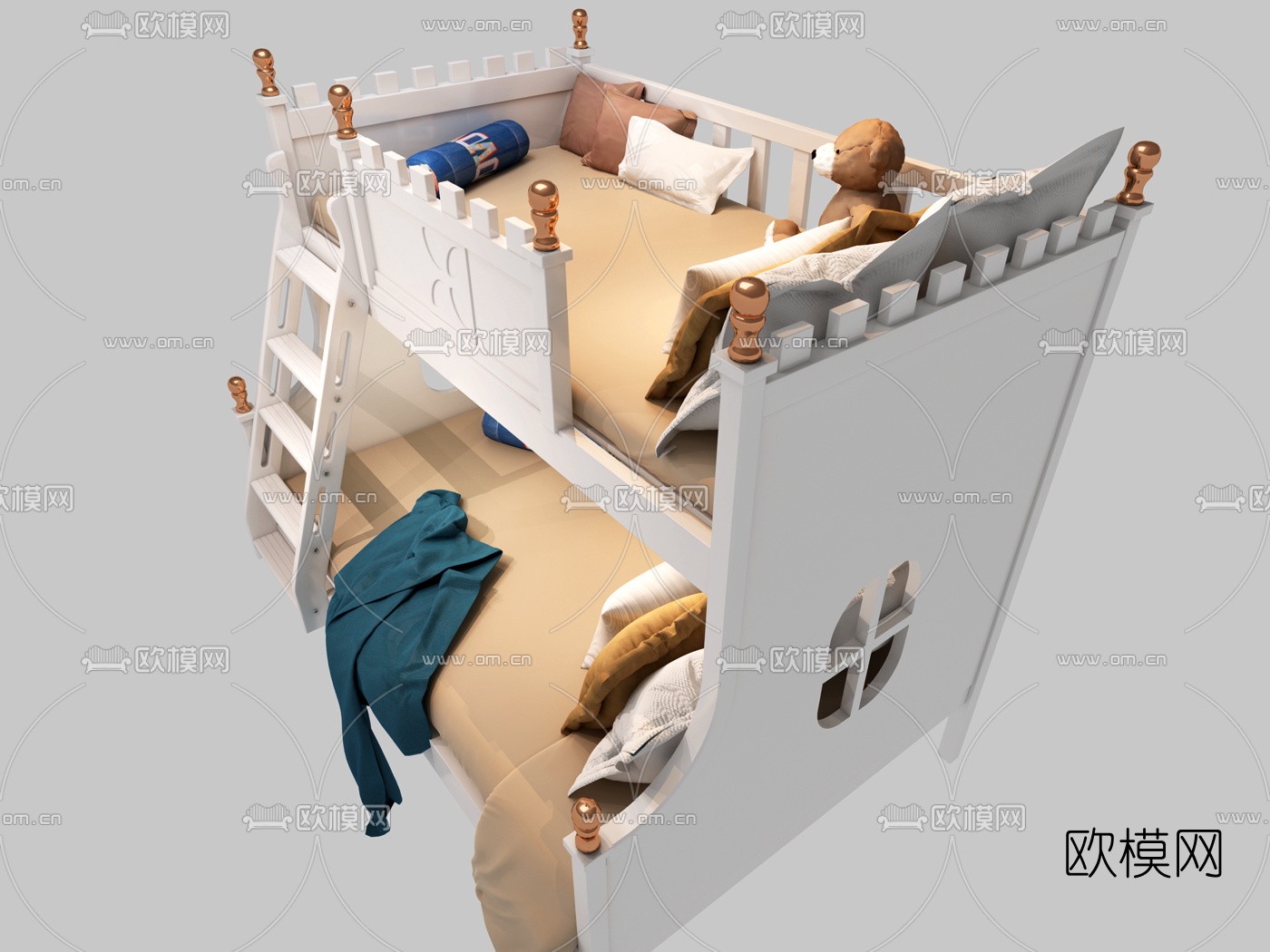北欧上下铺儿童床3d模型下载（渲染图5）