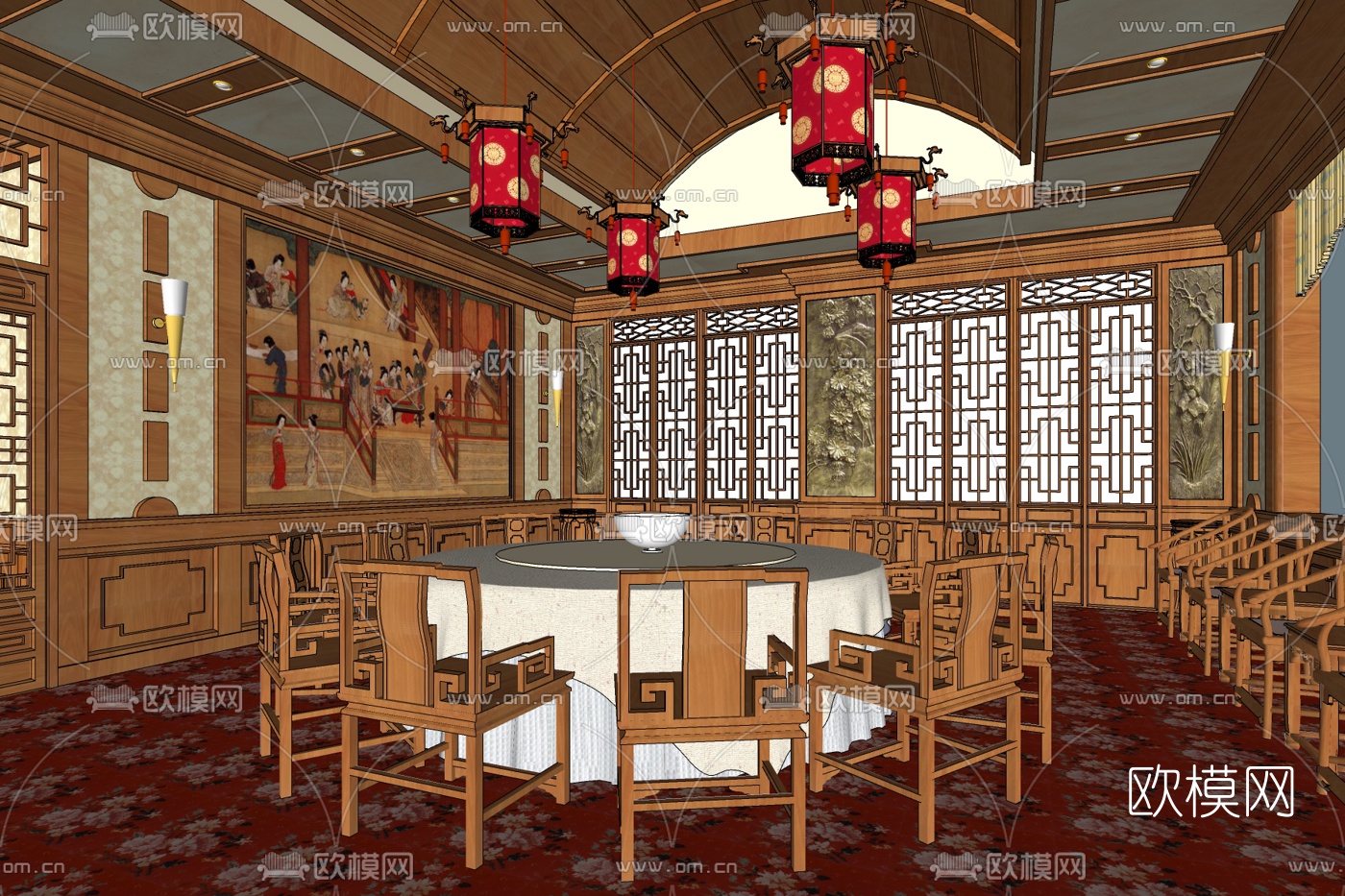 中式餐厅免费su模型下载