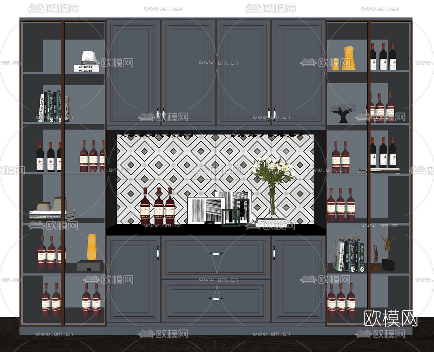 简欧实木酒柜su模型下载