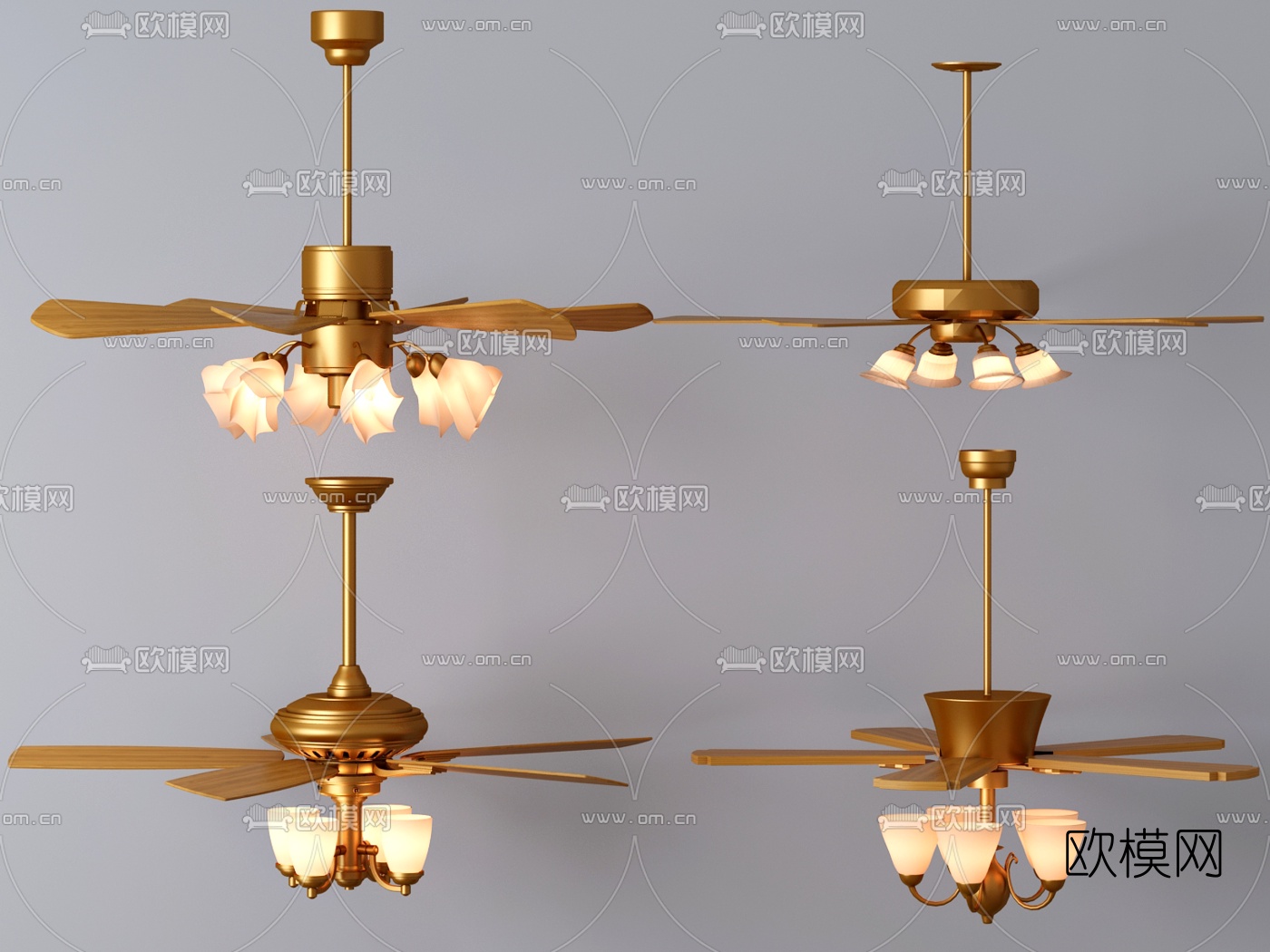 现代金属一体式吊扇吊灯3d模型下载