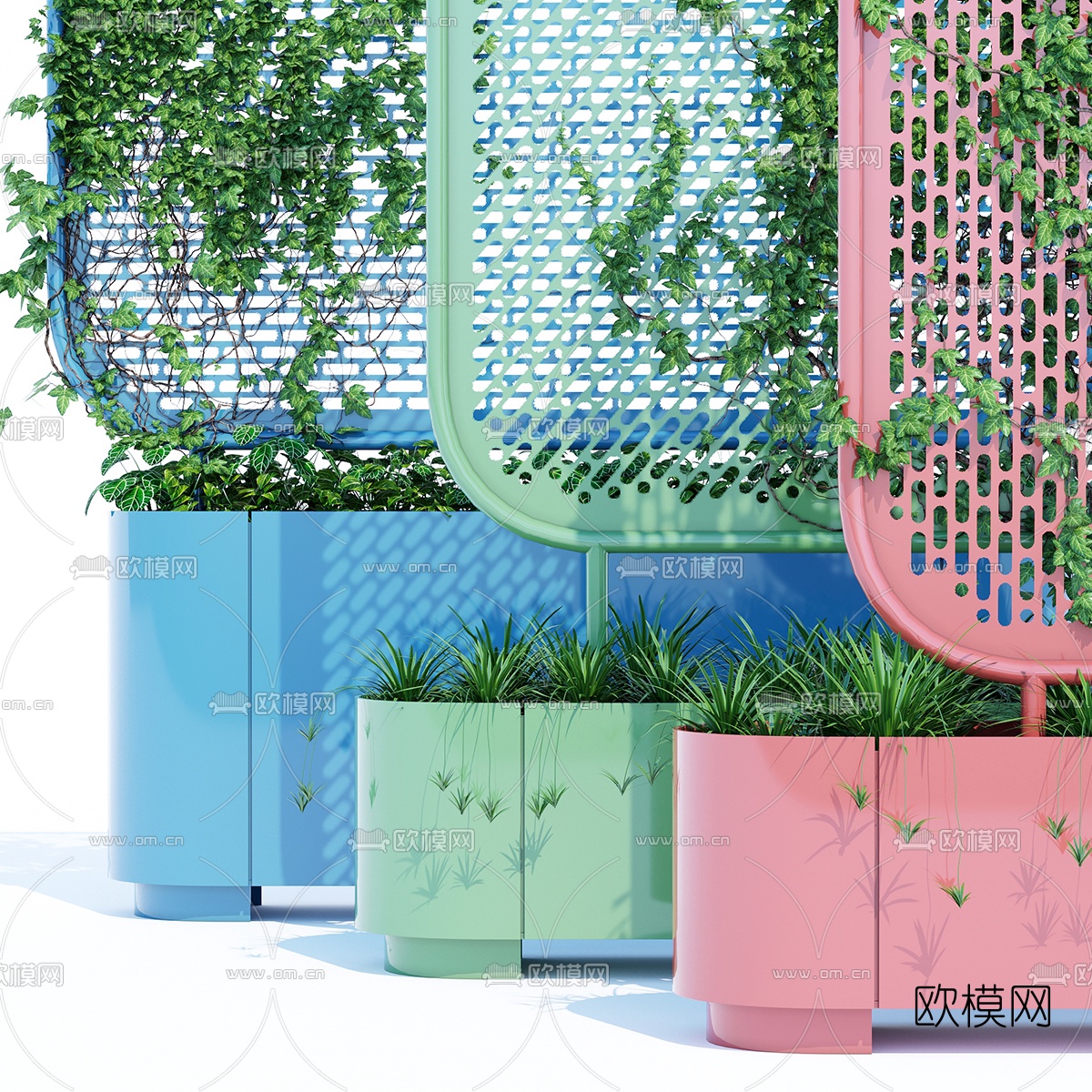 北欧藤蔓绿植盆栽组合3d模型下载（渲染图2）