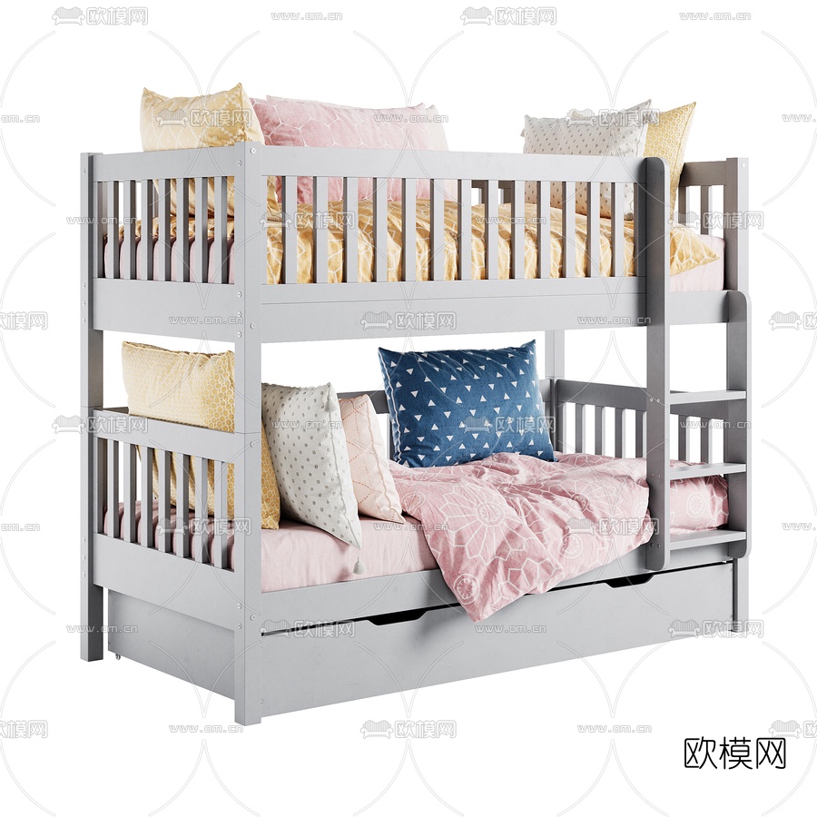 现代烤漆儿童上下床3d模型下载（渲染图1）