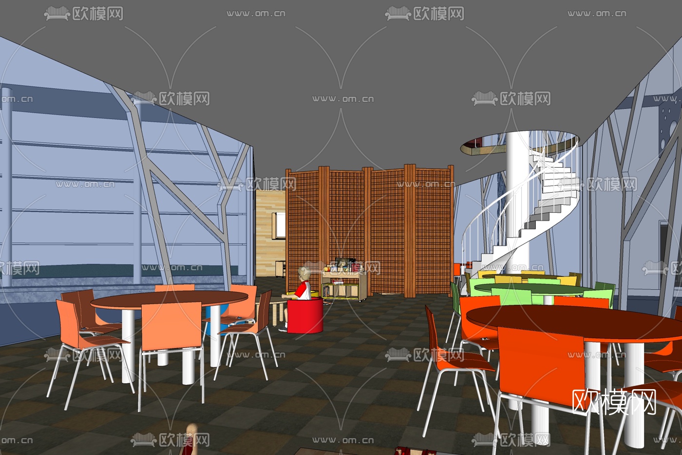 现代主题餐厅免费su模型