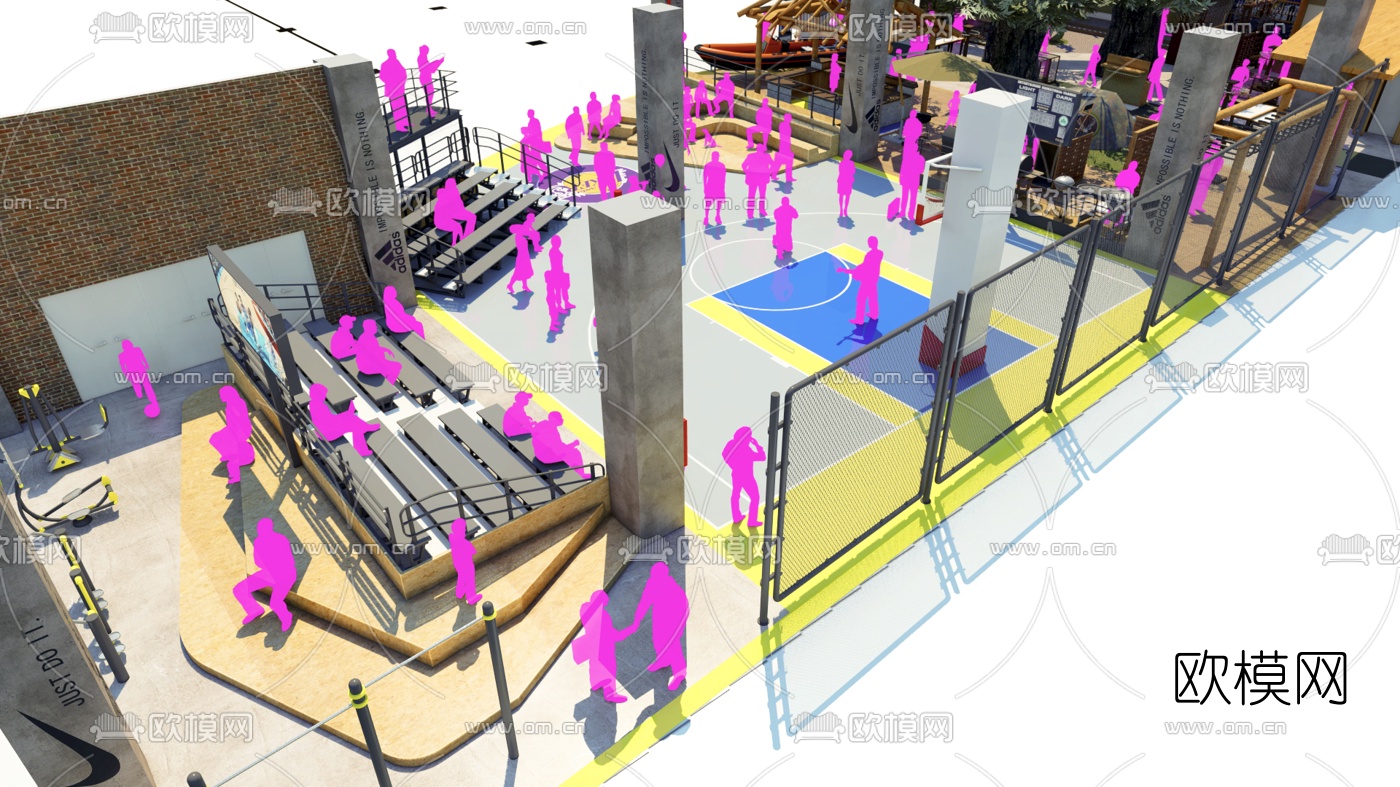 现代室外篮球场su模型下载（渲染图1）