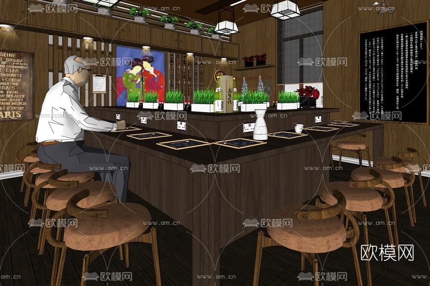 日式料理店免费su模型下载_ID10502367_sketchup模型下载-欧模网
