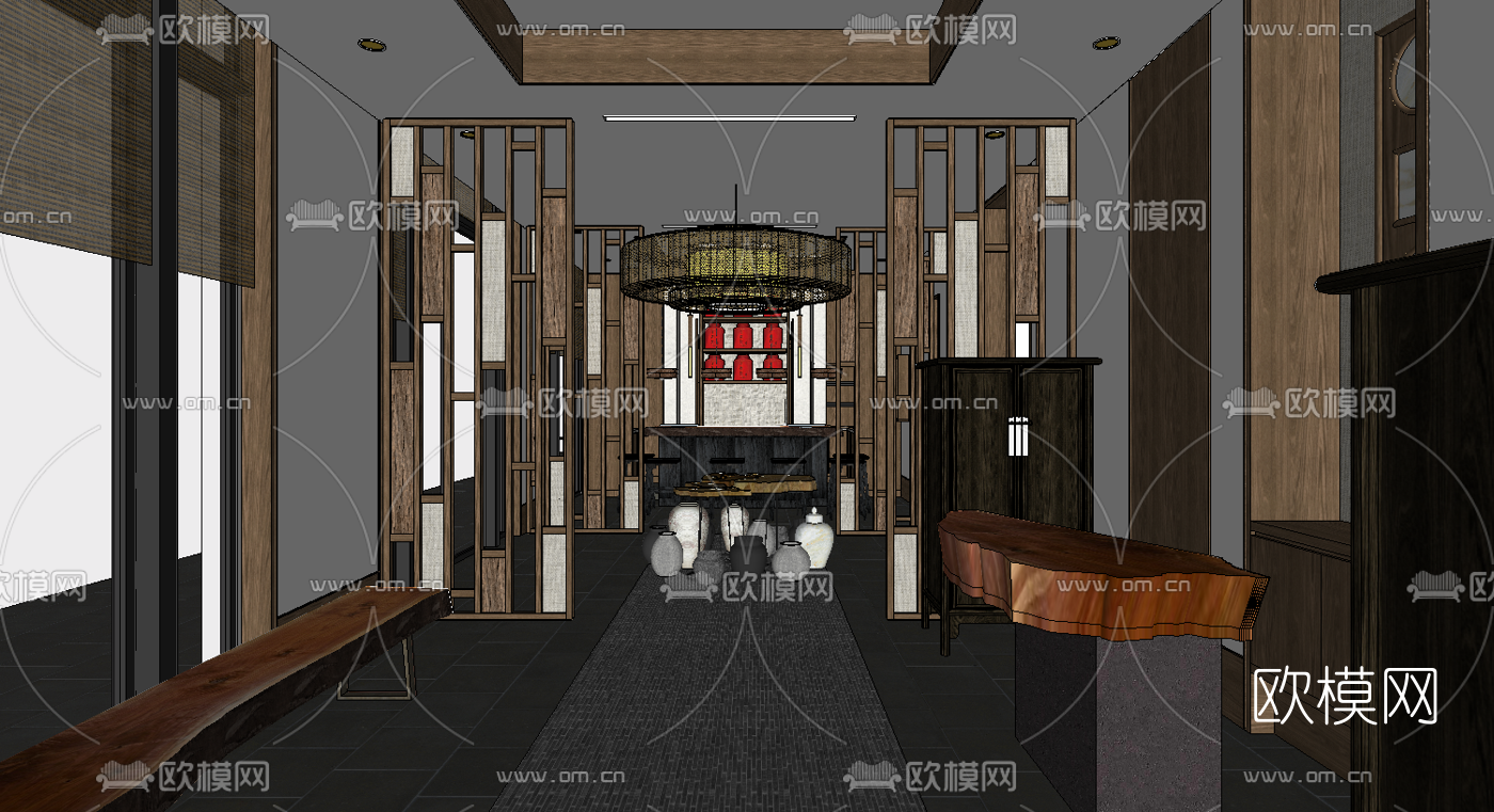 新中式自助餐厅su模型