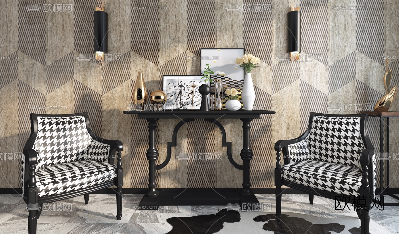 美式单椅条案3d模型下载