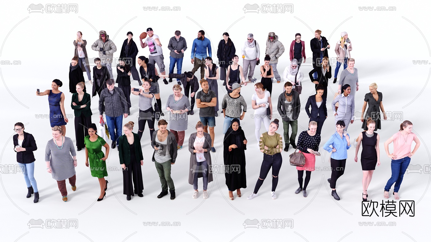 现代欧洲青年男女人物3d模型下载（渲染图1）