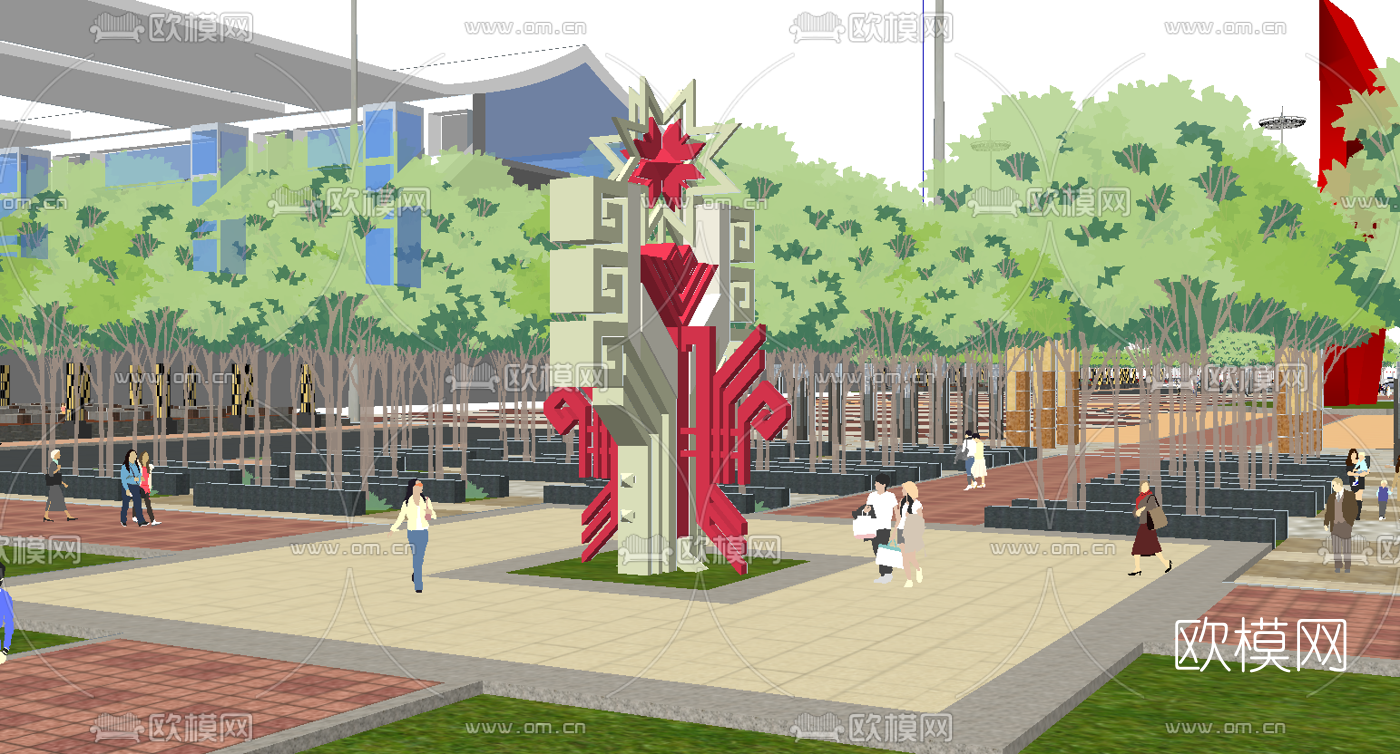 现代公交车站停车场su模型下载（渲染图3）