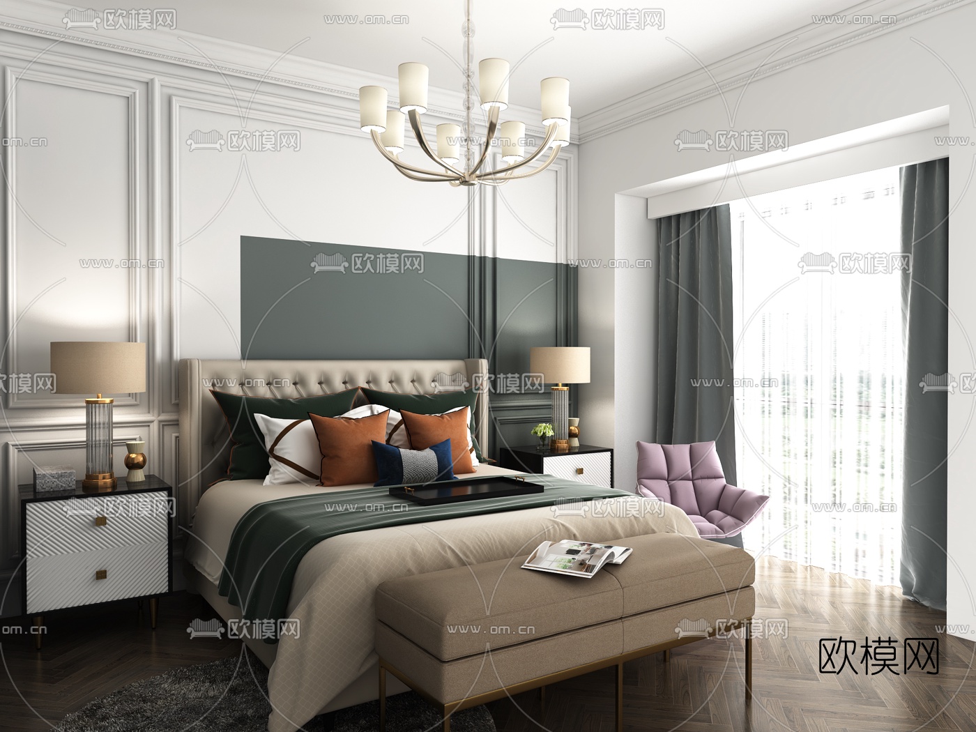 北欧主人房卧室3d模型下载（渲染图1）