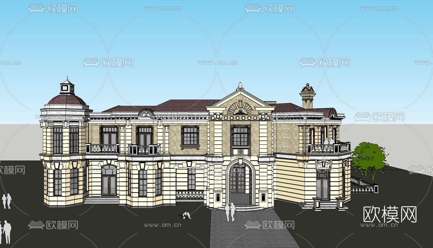 法式别墅外观免费su模型下载