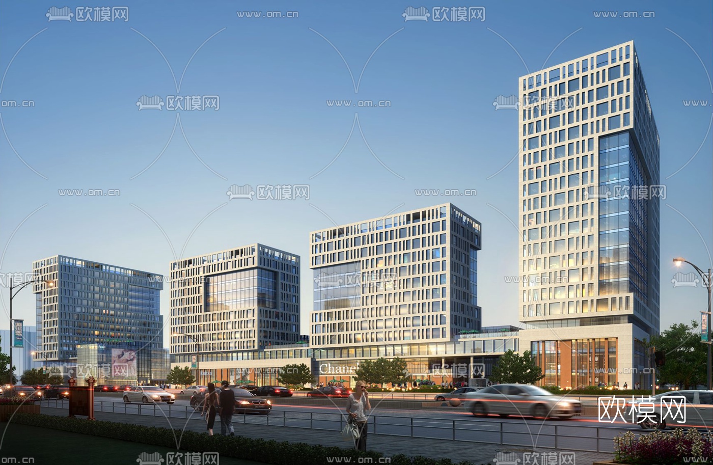 现代办公楼外观su模型下载（渲染图1）