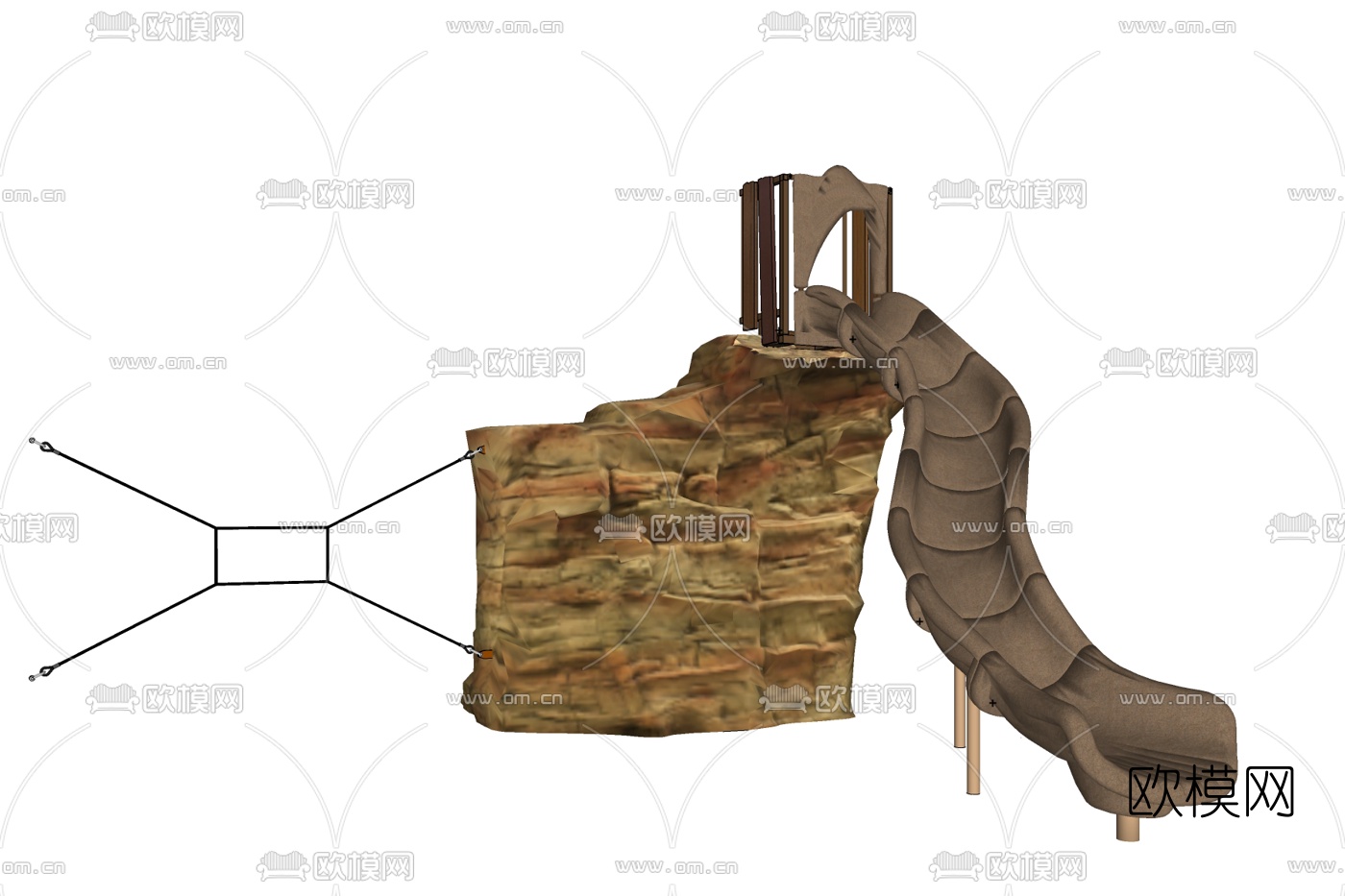 自然风石头栏杆滑梯免费su模型下载